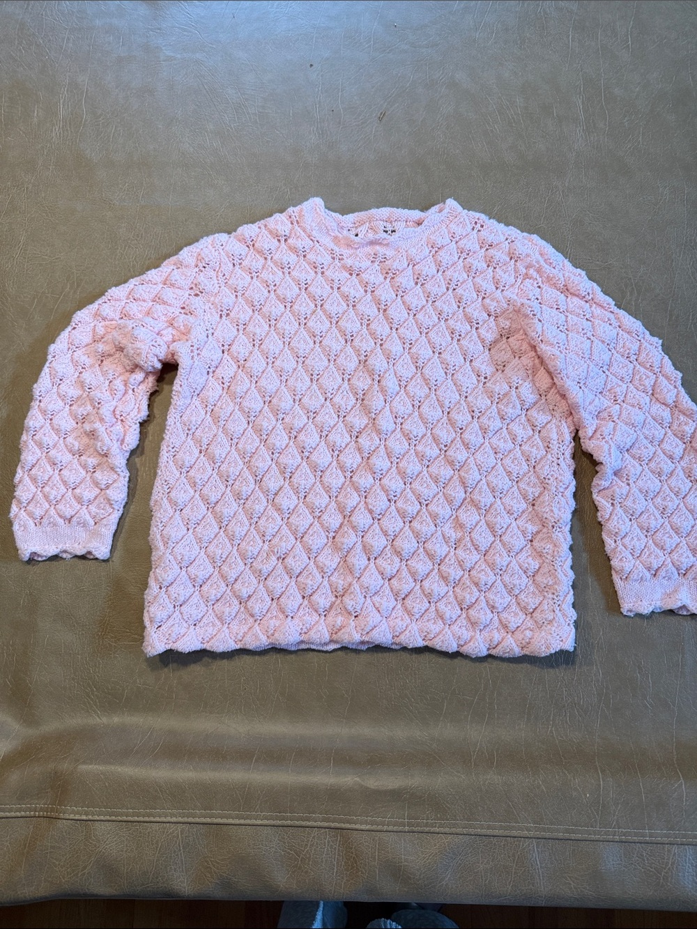 Soft Pink Handmade Textured Women's Crewneck Sweater